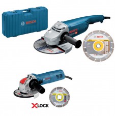 BOSCH GWS 22-230 JH + GWX 750-125 leņķa slīpmašīnu komplekts + 2 griešanas diski